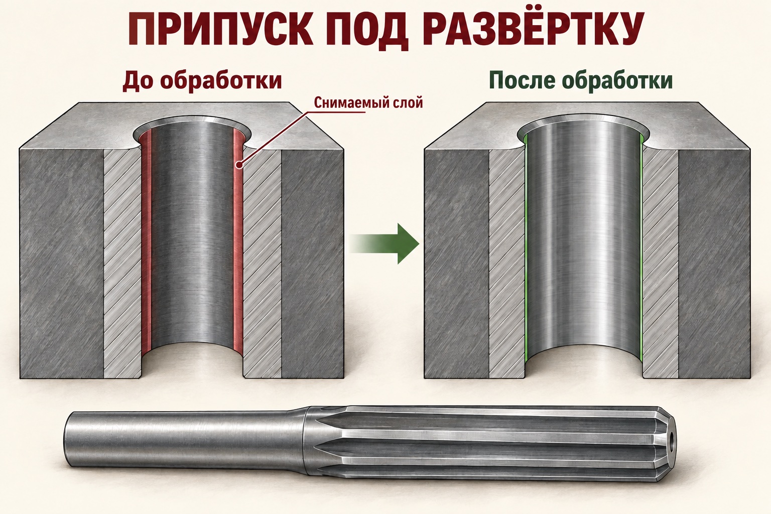 Схема снятия припуска со стенок отверстия при развёртывании